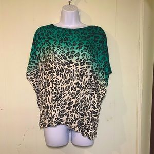 H&M 2-Toned Green/Black/Cream Leopard print poncho style blouse Size XS